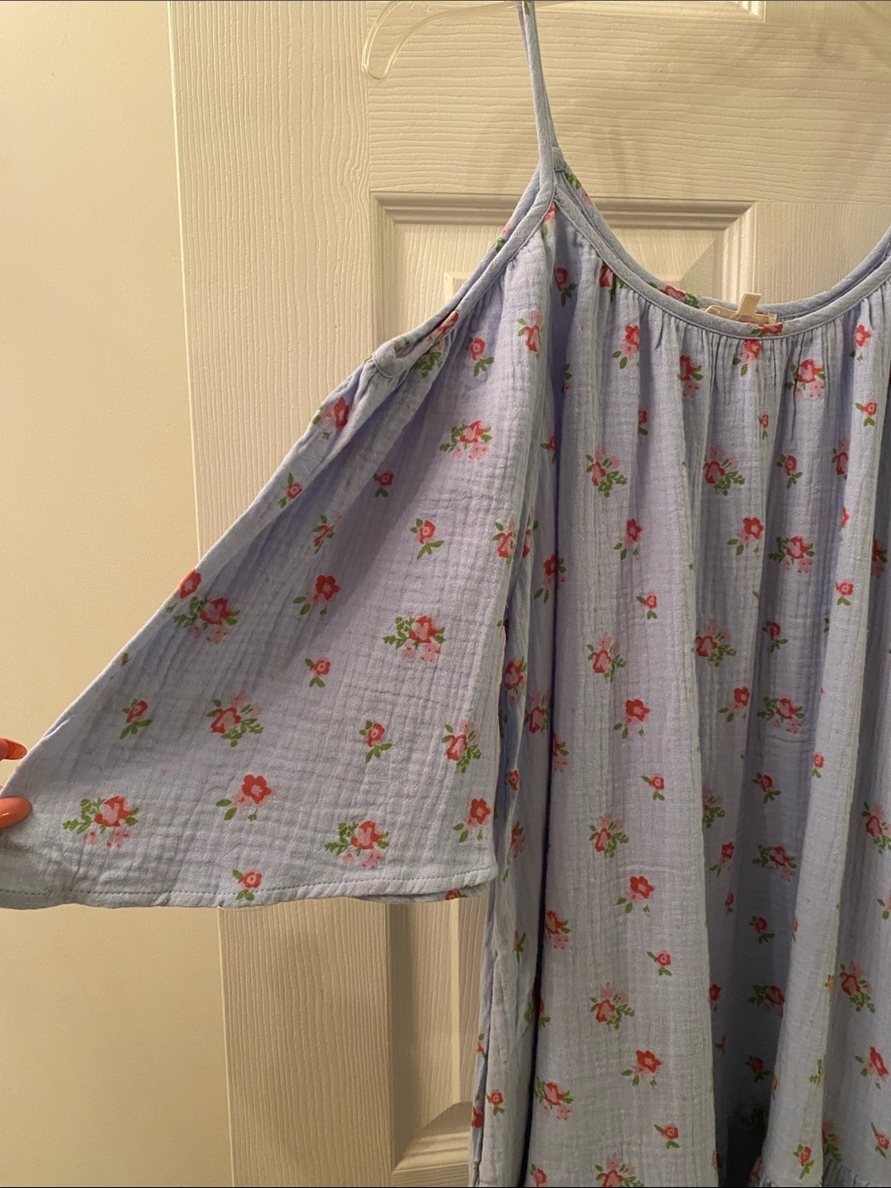 easel Light Blue Floral Off-Shoulder Mini Dress with Pom-Pom Trim - Picture 2 of 5